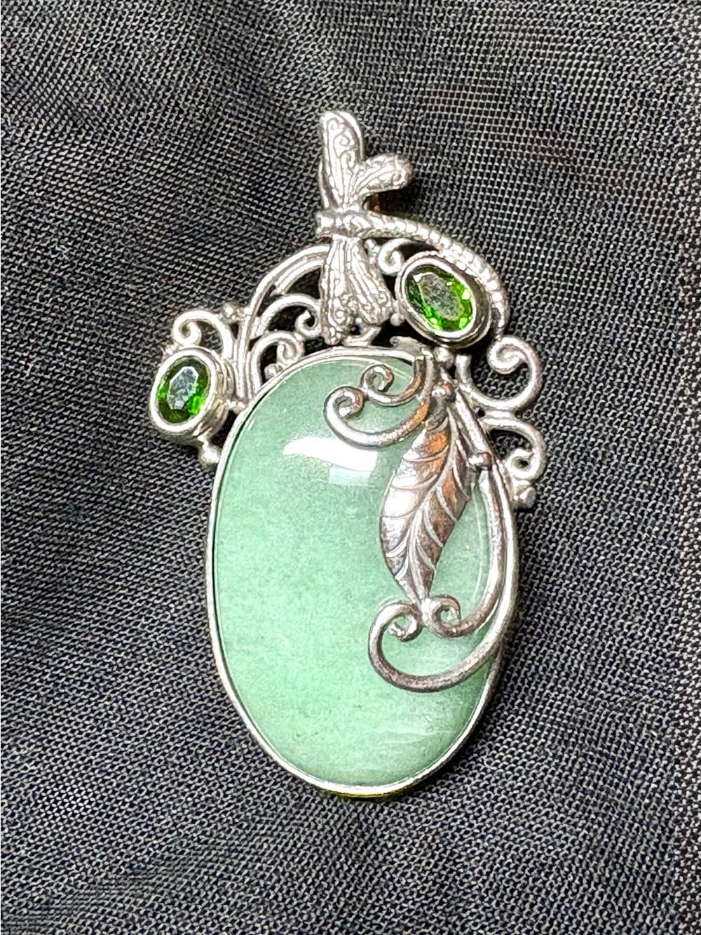 Bali Legacy Green Aventurine, Natural Chrome Diopside Pendant in Sterling Silver
